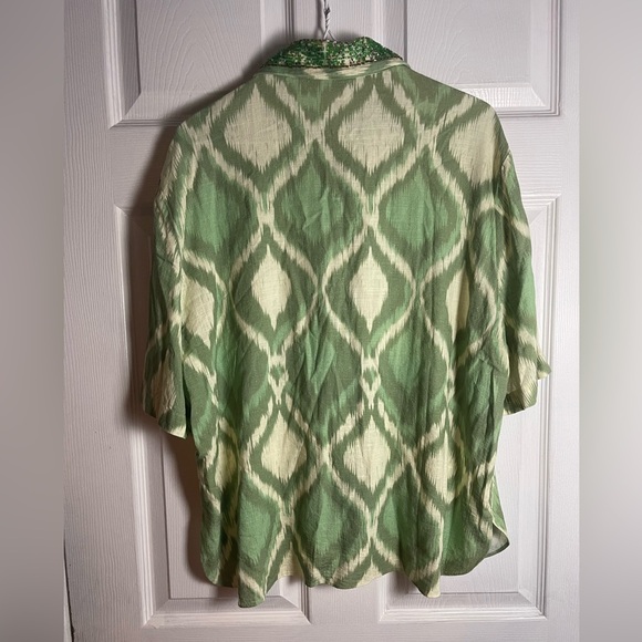 Zara Green and White Beaded Collar Blouse - Picture 4 of 8